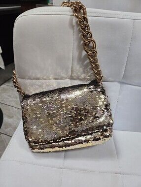 Zara Gold Sequin Mini Bag with Chunky Chain